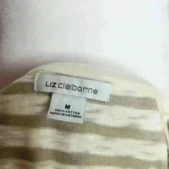 Liz Claiborne women's striped blouse cap sleeve beige/tan size medium - Picture 6 of 7